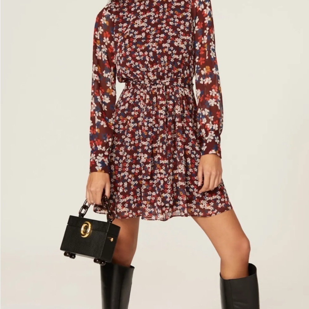 Jason Wu Collective Dress Floral Print Long Sleeve Tie Waist Mini Red Size 2